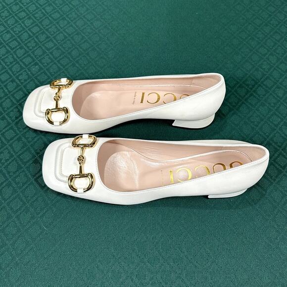 Gucci Horsebit Square Toe Ballet Flats Mystic White Gold NIB Size 41 - Picture 6 of 6